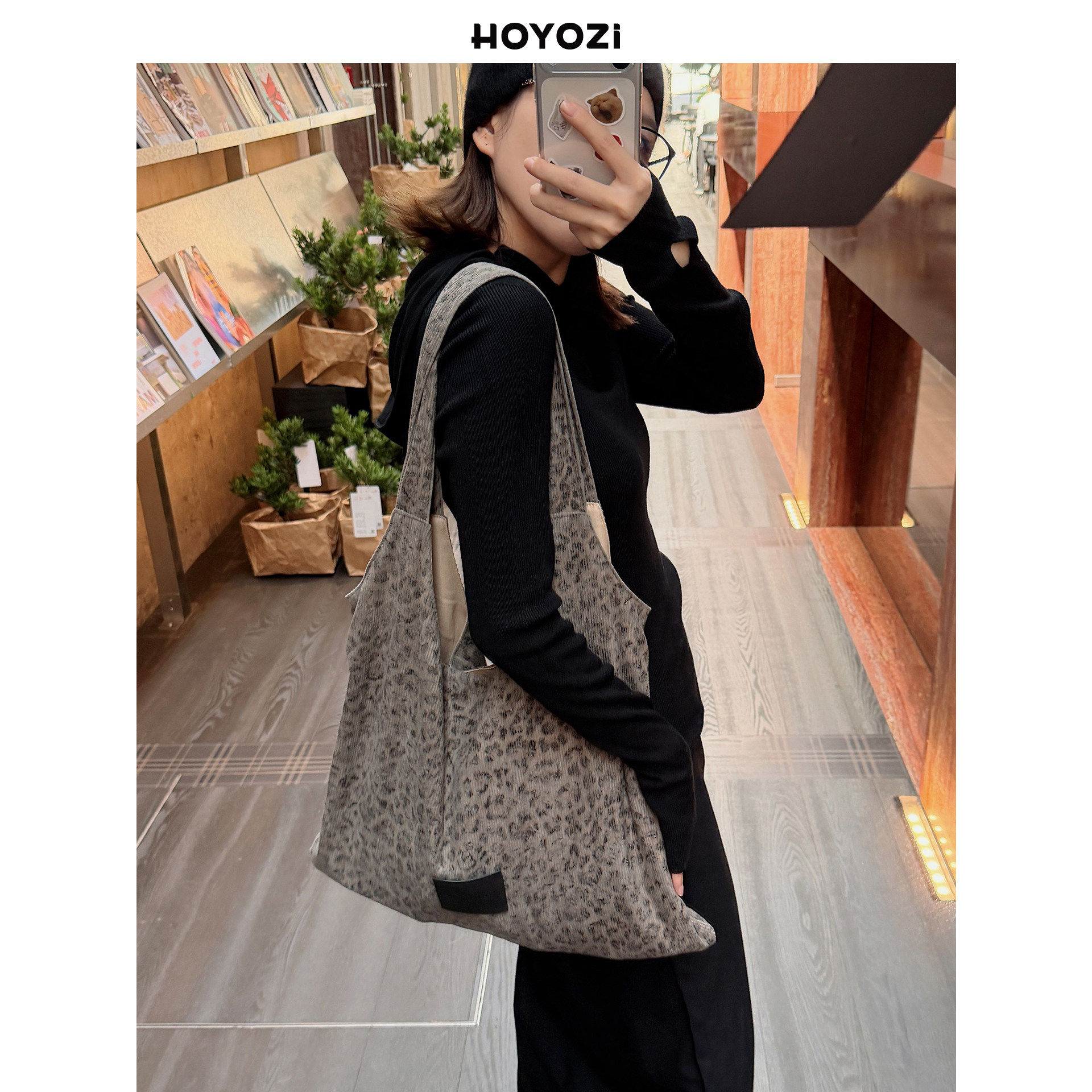 【小优家包包】HOYOZI原创灰色豹纹帆布包包女式2025新款单肩慵懒,箱包皮具/热销女包/男包,托特包,淘宝优惠券,粉丝福利购,淘宝优惠卷