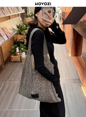 【小优家包包】HOYOZI原创灰色豹纹帆布包包女式2026新款单肩慵懒