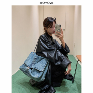 【小优家包包】HOYOZI做旧牛仔托特包包2023新款女单肩包女大容量