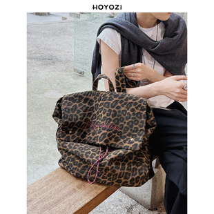 HOYOZI韩国豹纹帆布双肩包女背包大容量2026新款 小优家包包