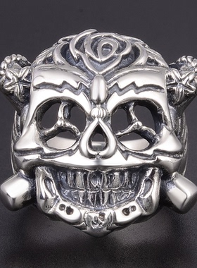 史泰龙骷髅头戒指幸运霸气925银