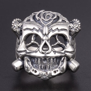 敢死队2史泰龙骷髅头骨幸运戒指男士霸气宽版复古泰银925纯银首饰