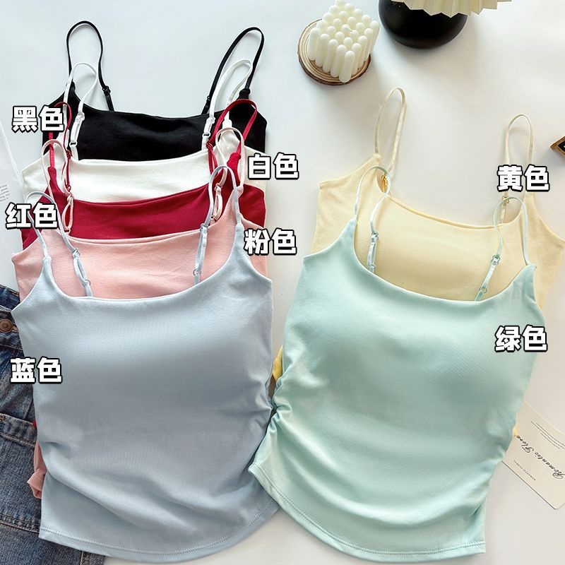 甜辣设计打底女内上衣纯欲辣妹美背胸垫吊带褶皱背心女带修身