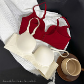 显小无钢圈本命年舒适红色文胸套装 无痕女内衣光面一片式 薄款 结婚
