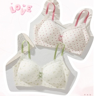 日系无痕纯棉薄款内衣女小胸聚拢防下垂法式舒服蕾丝学生文胸