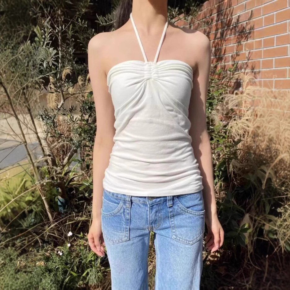 BM风 美式辣妹风抹胸系带挂脖吊带背心女bm修身显瘦内搭外穿上衣