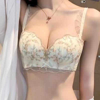 夏季蕾丝小胸聚拢内衣小胸专用无钢圈调整型美背文胸罩套装