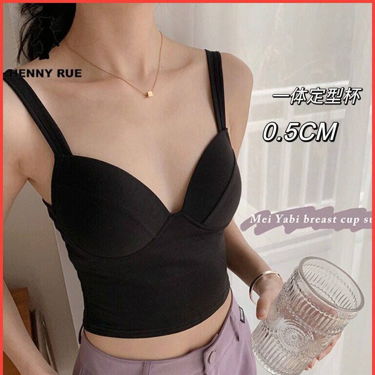 法式吊带内衣一体固定杯无痕美背大胸显小薄款抹胸夏背心内搭2329