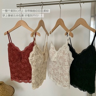 法式 小胸聚拢吊带带胸垫美背文胸唯美内搭 蕾丝吊带内衣女薄款