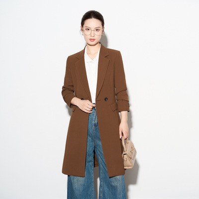 中长款风衣外套女款2025新款春秋冬加厚款小个子西装休闲大衣