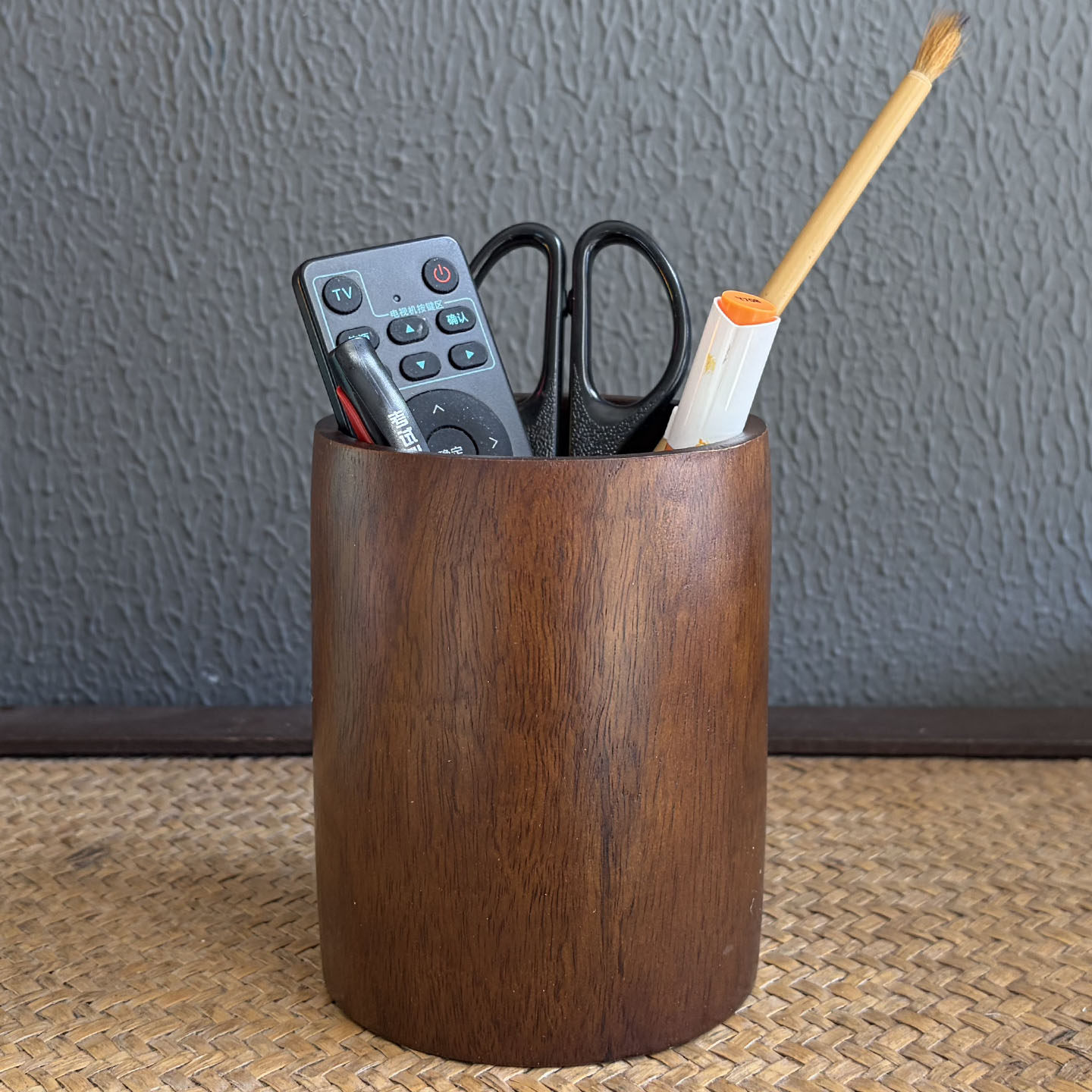 泰国实木笔筒桌面办公复古圆形收纳文具开学礼品装饰摆件泰国礼品