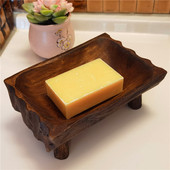泰国泰太实木东南亚复古四脚盒打孔沥水手工香皂收纳干果盘