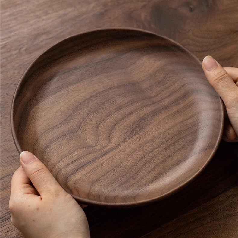 北美黑胡桃整木餐盘实木质甜品点心水果圆形干果泡茶咖啡托盘杯垫