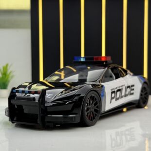 XLG合金车模1/24特斯拉警车声光回力儿童玩具车音效模型摆件男孩
