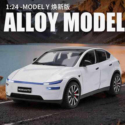 建元1:24特斯拉modelY焕新版合金车模回力声光纯电轿跑摆件收藏男
