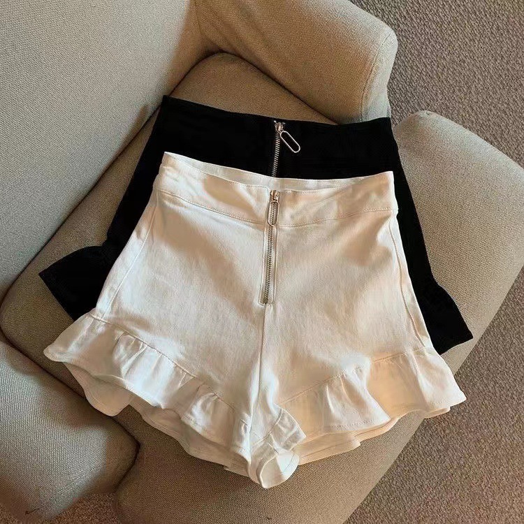 女童夏款荷叶边阔腿短裤韩版新款拉链松紧高腰中大童纯色热裤子潮