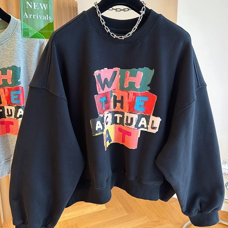 女童韩版2025秋款字母涂鸦印花时尚休闲圆领卫衣圆领宽松运动上衣