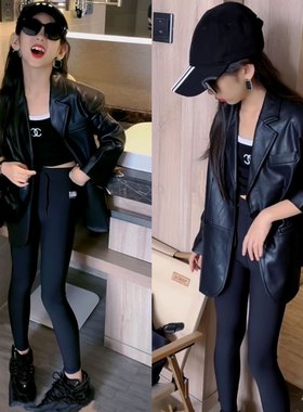 韩版女童外套洋气皮衣