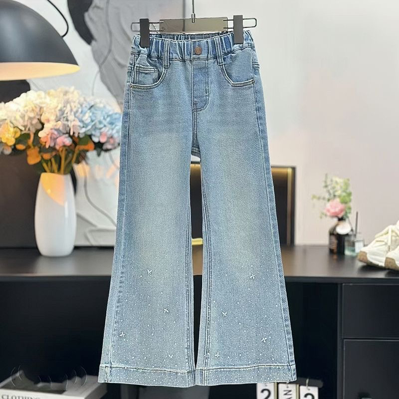 女童2025裤子春装新款儿童洋气微喇叭裤女孩春秋季时髦百搭牛仔裤