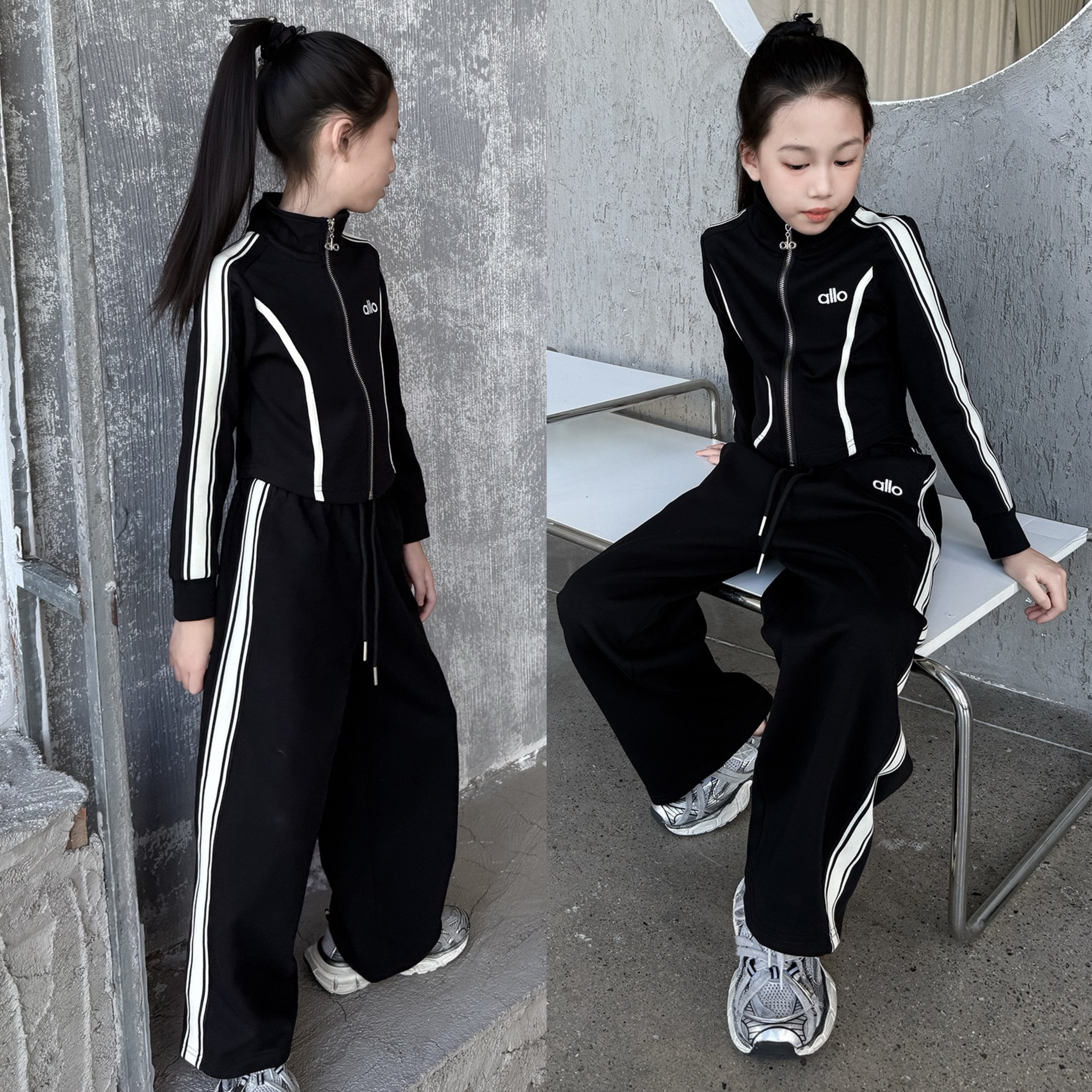 女童套装2025新款春秋儿童女孩洋气时髦刺绣拉条中大童休闲两件套