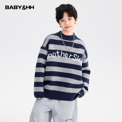 男童秋冬学院风加厚半高领条纹毛衣2025新款儿童冬装内搭针织线衣