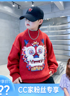 CC家CC 男童秋冬季红色半高领龙年毛衣新年针织上衣K234MY4042