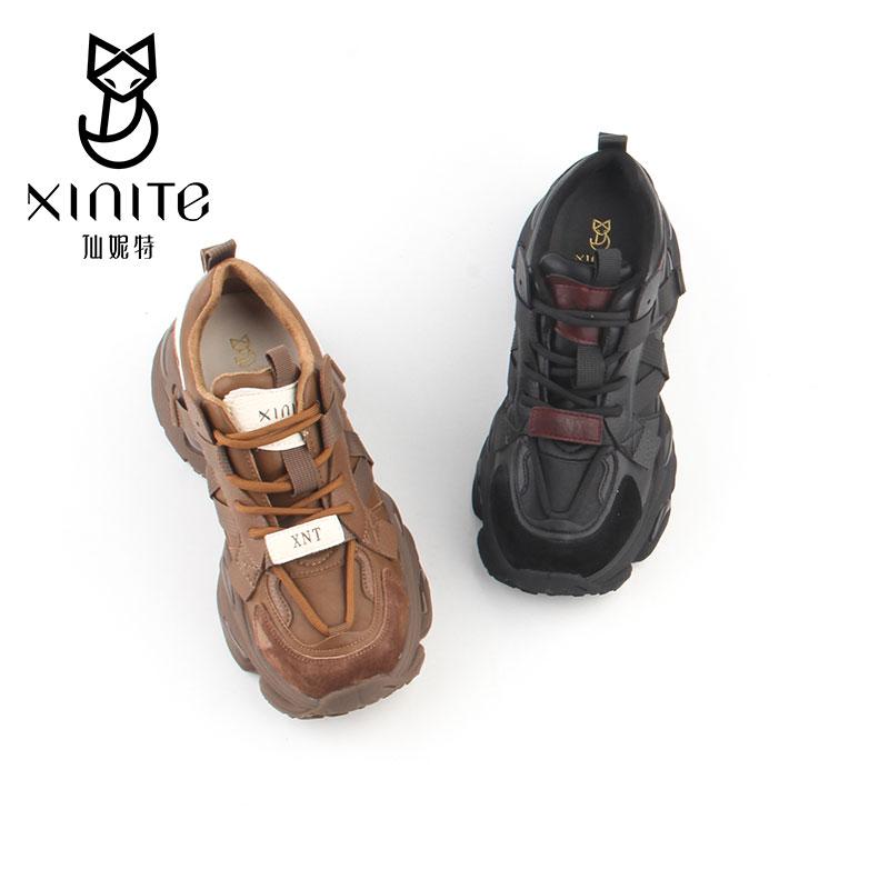 仙妮特真皮老爹鞋秋冬厚底运动鞋