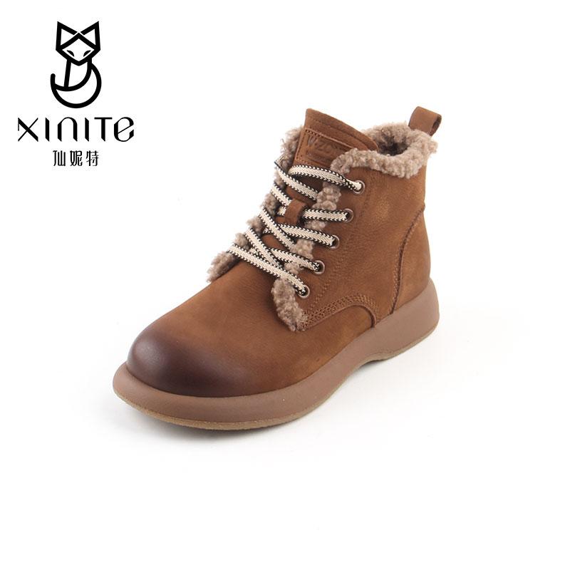 仙妮特复古加绒马丁靴