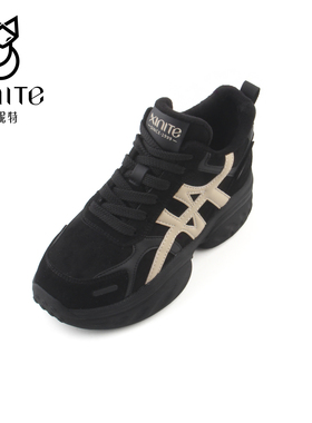 仙妮特女鞋官方旗舰店冬季绒里厚底增高休闲运动老爹鞋女 X564264