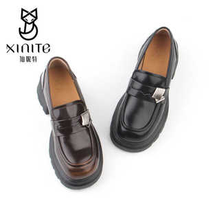 X672771 一脚蹬增高粗跟圆头小皮鞋 仙妮特乐福鞋 厚底英伦风时尚