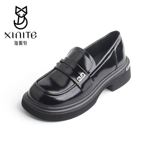 仙妮特专柜正品漆皮复古乐福鞋