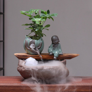 禅意流水摆件创意绿植陶制鱼缸流水居家办公开业乔迁礼品工艺品