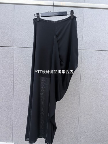 顺丰包邮 UNCODED/2026夏季新款黑色不对称设计半身过膝长裙