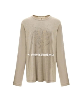 顺丰包邮 UNCODED｜2026春夏新款米灰色时尚休闲显瘦印花长袖T恤