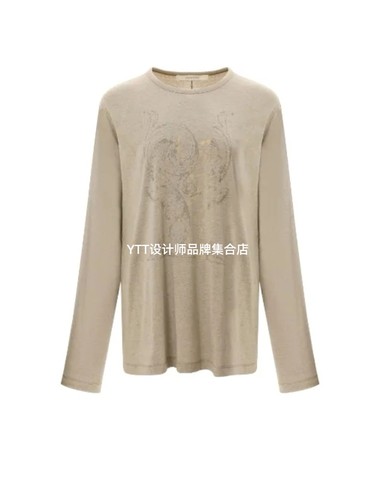 顺丰包邮 UNCODED｜2026春夏新款米灰色时尚休闲显瘦印花长袖T恤