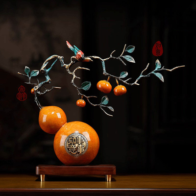 铜事事如意葫芦摆件柿子客厅玄关