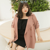 薄款 风衣外套潮 2019胖妹妹夏季 宽松韩版 新款 大码 七分袖 女装 小西装
