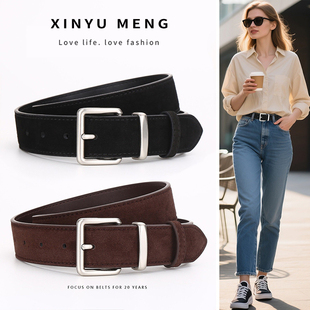 反绒磨砂牛皮女士腰带2026新款设计感小众配大衣外套百搭装饰皮带
