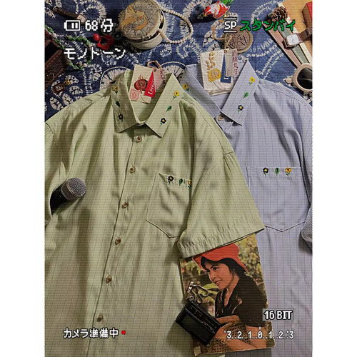 酒酿丸子ALOHA 复古港风刺绣慵懒松弛感短袖条纹衬衫夏季情侣衣服