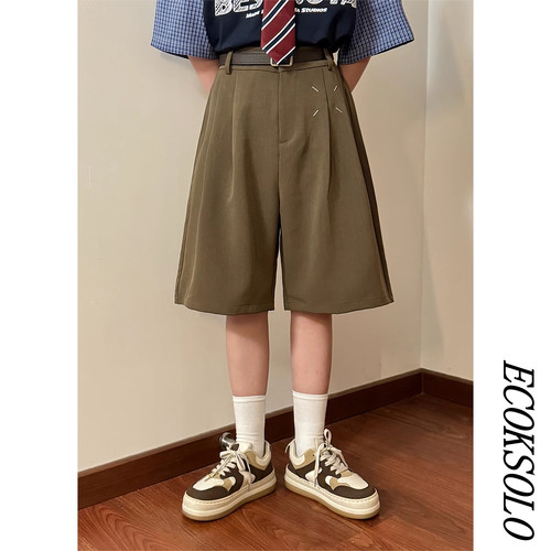 ECOKSOLO夏季美式复古潮牌休闲日系简约纯色休闲短裤宽松五分裤女