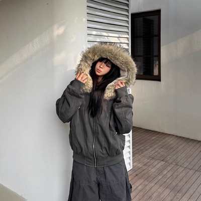 x不是好人 国潮座山雕外套女仿兔毛外套冬派克服cleanfit短款棉衣