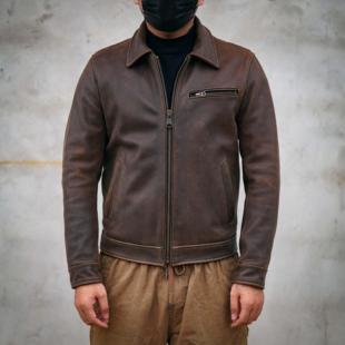 男士春秋复古棕色西部真皮夹克翻领休闲复刻RL黄牛皮皮衣经典潮流