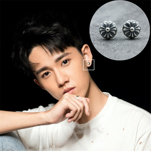 人不彪悍枉少年张耀李渔同款耳钉S925纯银十字架军花轻奢潮学生男