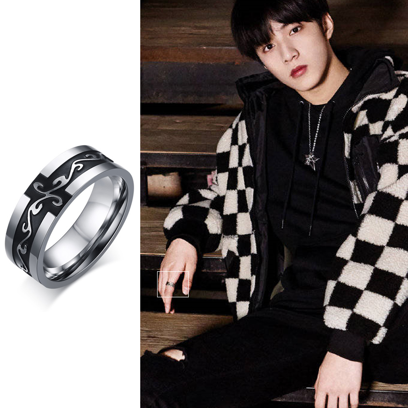 时代少年团刘耀文同款戒指黑色钛钢龙纹浮雕简约情侣学生百搭对戒