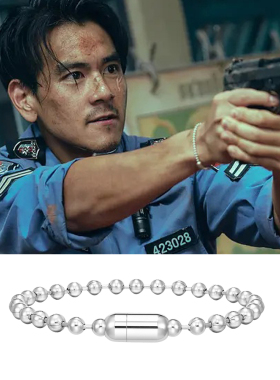 彭于晏同款银色圆珠个性潮男手链