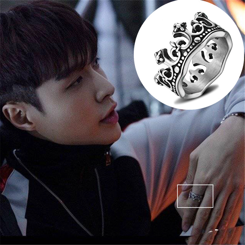 这就是张艺兴同款皇冠戒指银色街舞复古做旧仿古银镂空王冠戒潮男