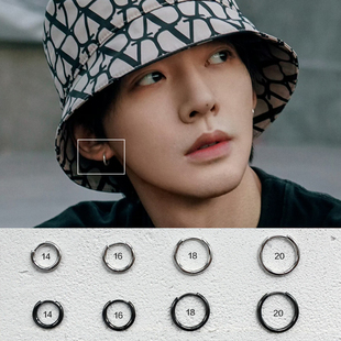 长相思邓为同款耳环S925纯银加粗镀白金小耳扣韩耳圈防过敏百搭男