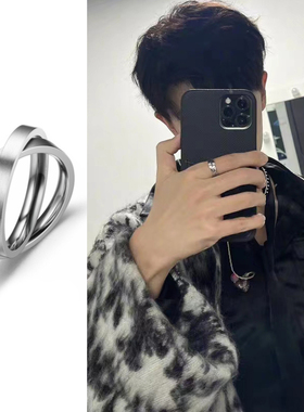 情侣钛钢转运双环戒指任嘉伦同款