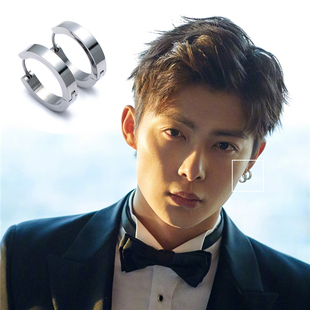 欧美个性气质张铭恩同款耳环双环银色宽16mm耳圈男女嘻哈朋克耳扣