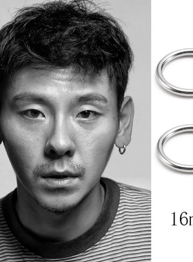 个性纯银男生简约耳环百搭耳圈潮